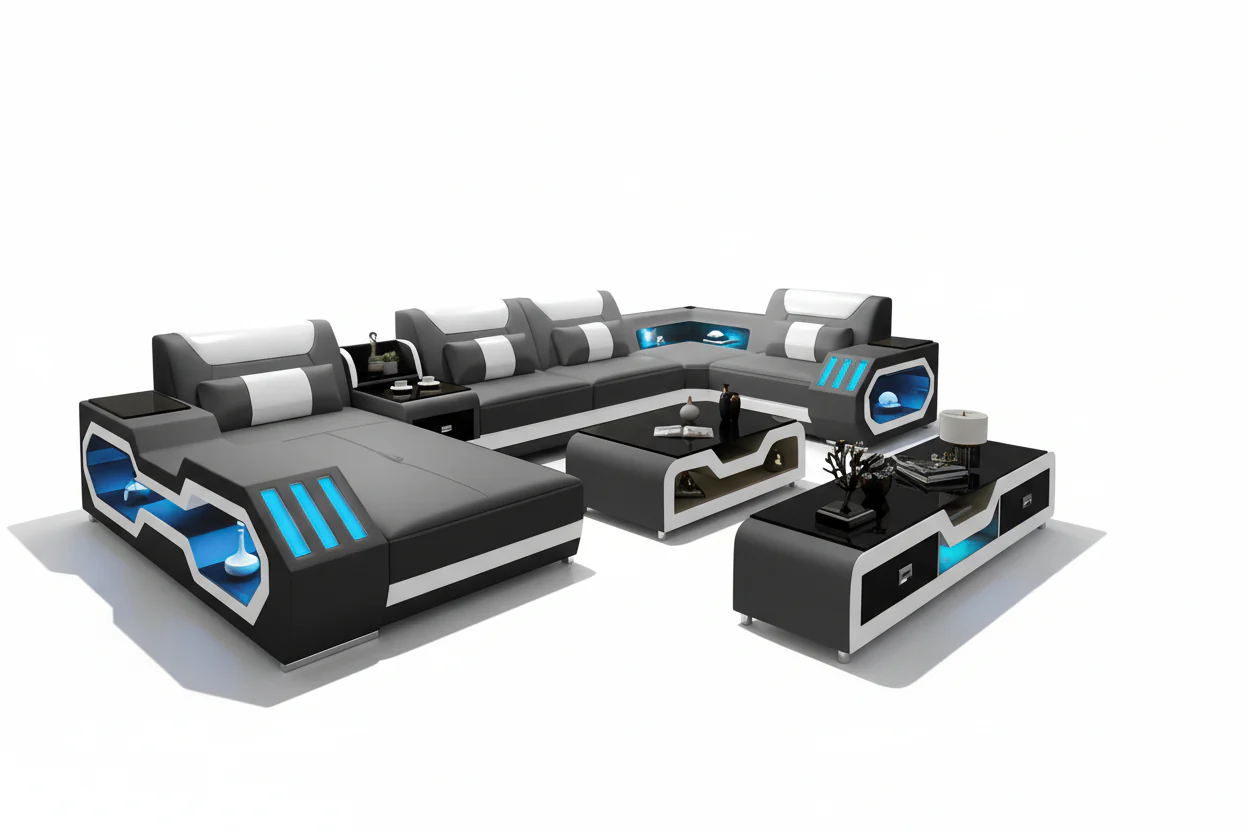 Artia Modern Leather Sectional with Console - Image 11