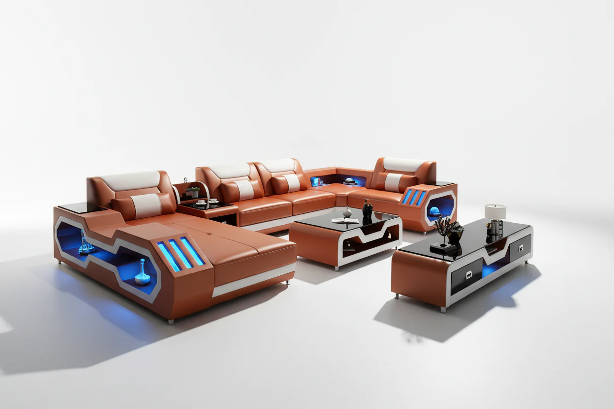 Artia Modern Leather Sectional with Console - Image 4