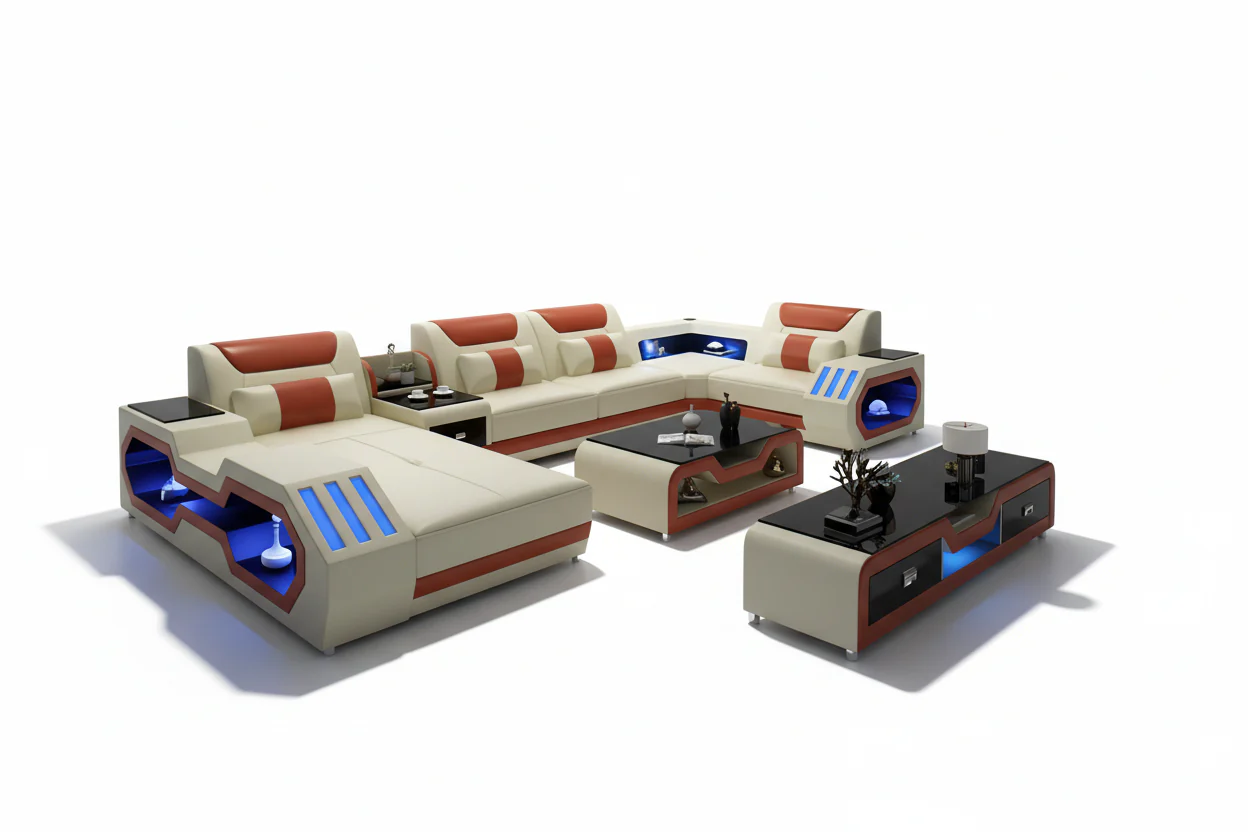 Artia Modern Leather Sectional with Console - Image 5
