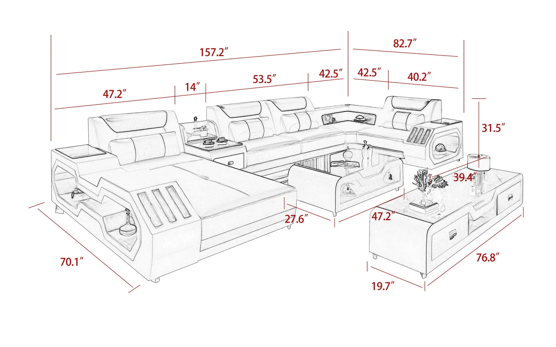 Artia Modern Leather Sectional with Console - Image 8