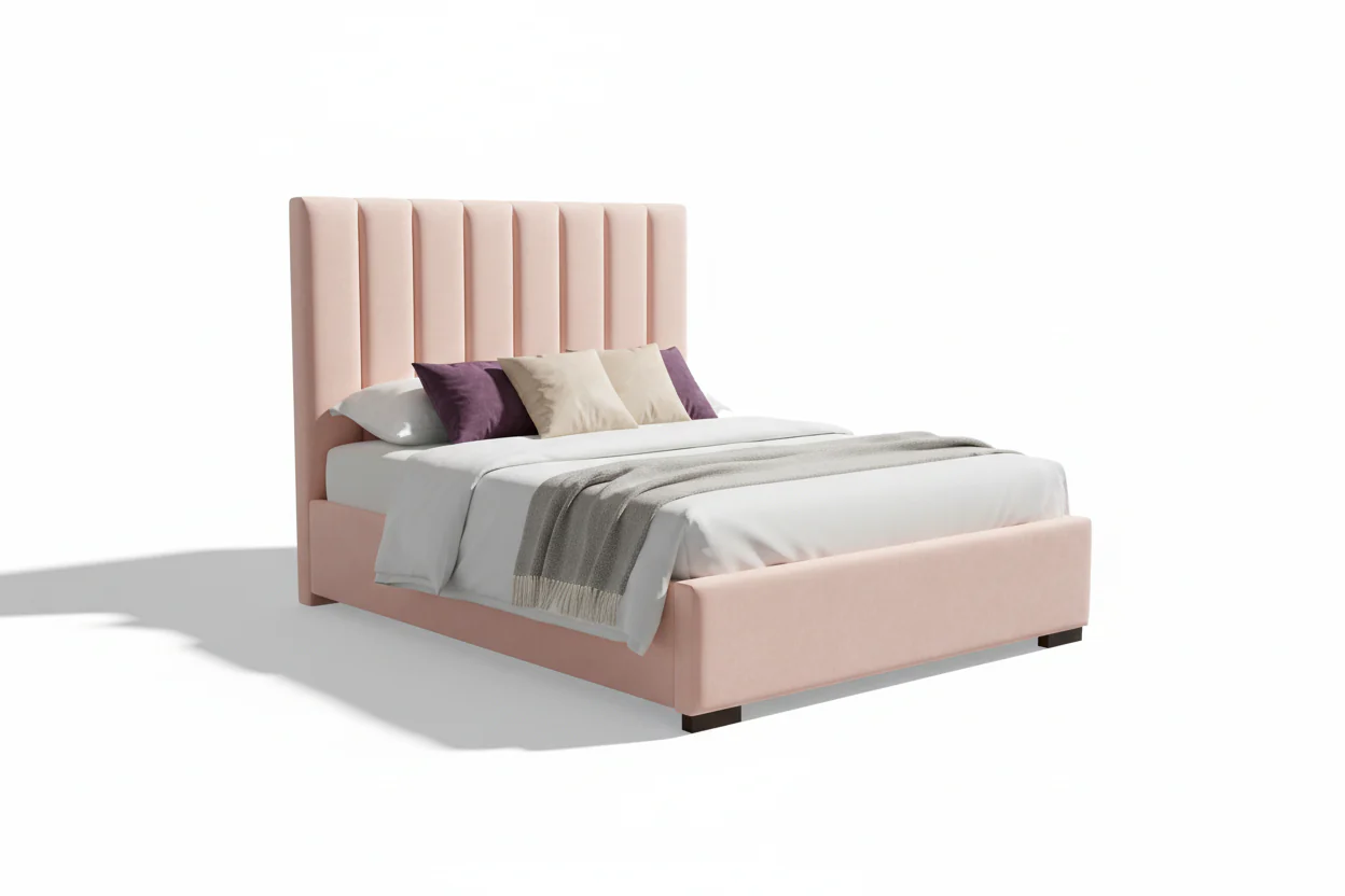 Blush Velvet Channel-Tufted Platform Bed