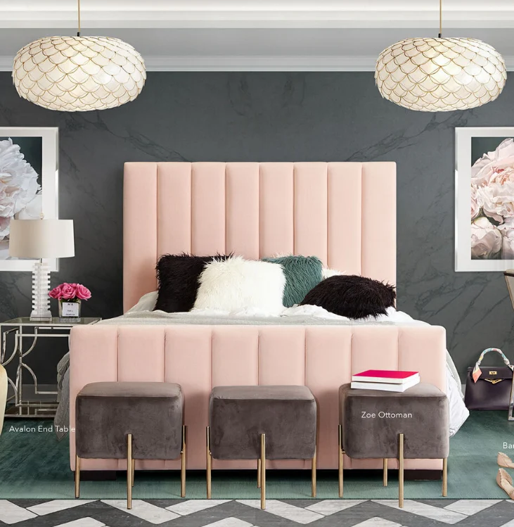 Blush Velvet Channel-Tufted Platform Bed - Image 13