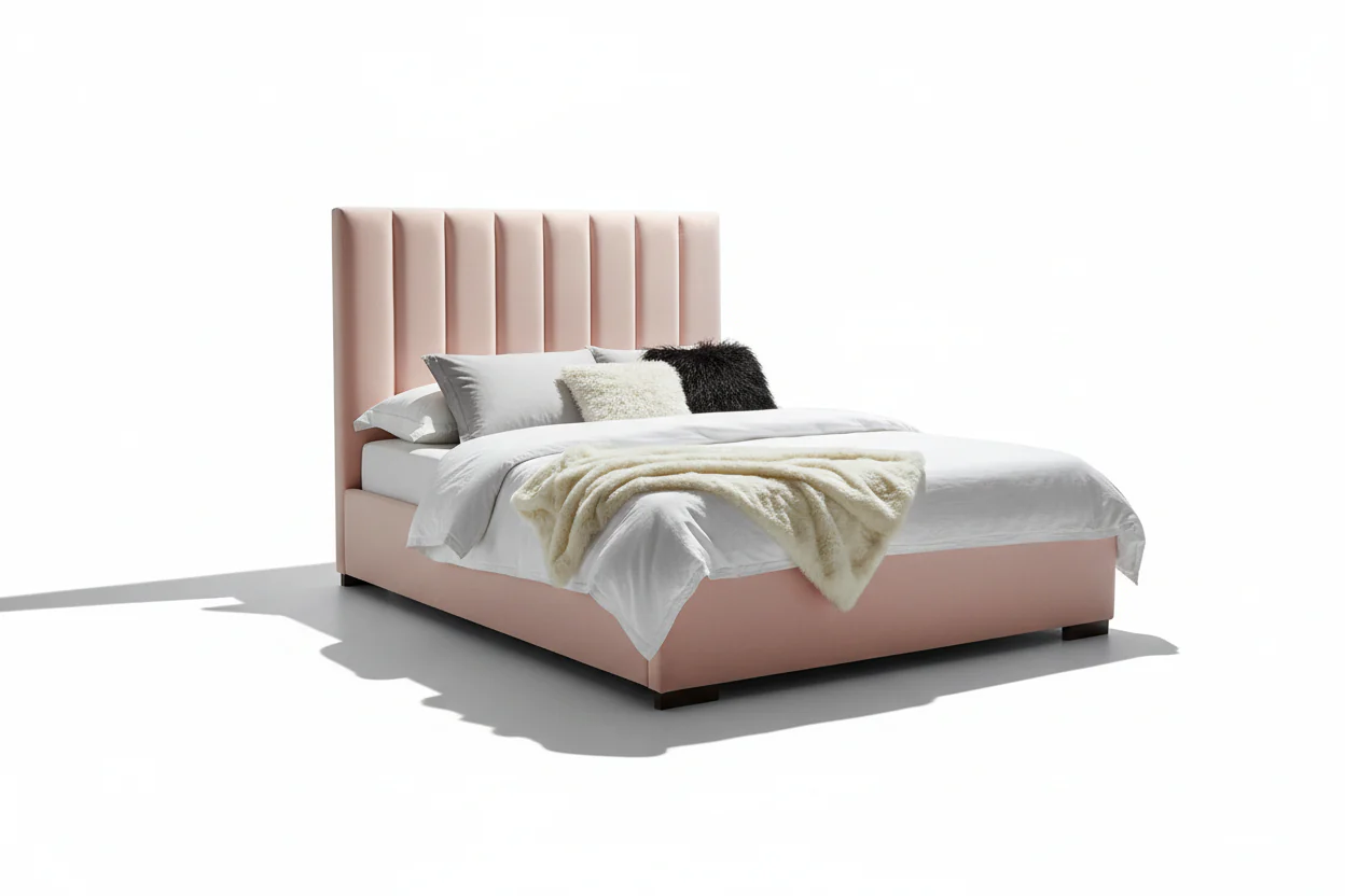 Blush Velvet Channel-Tufted Platform Bed - Image 14