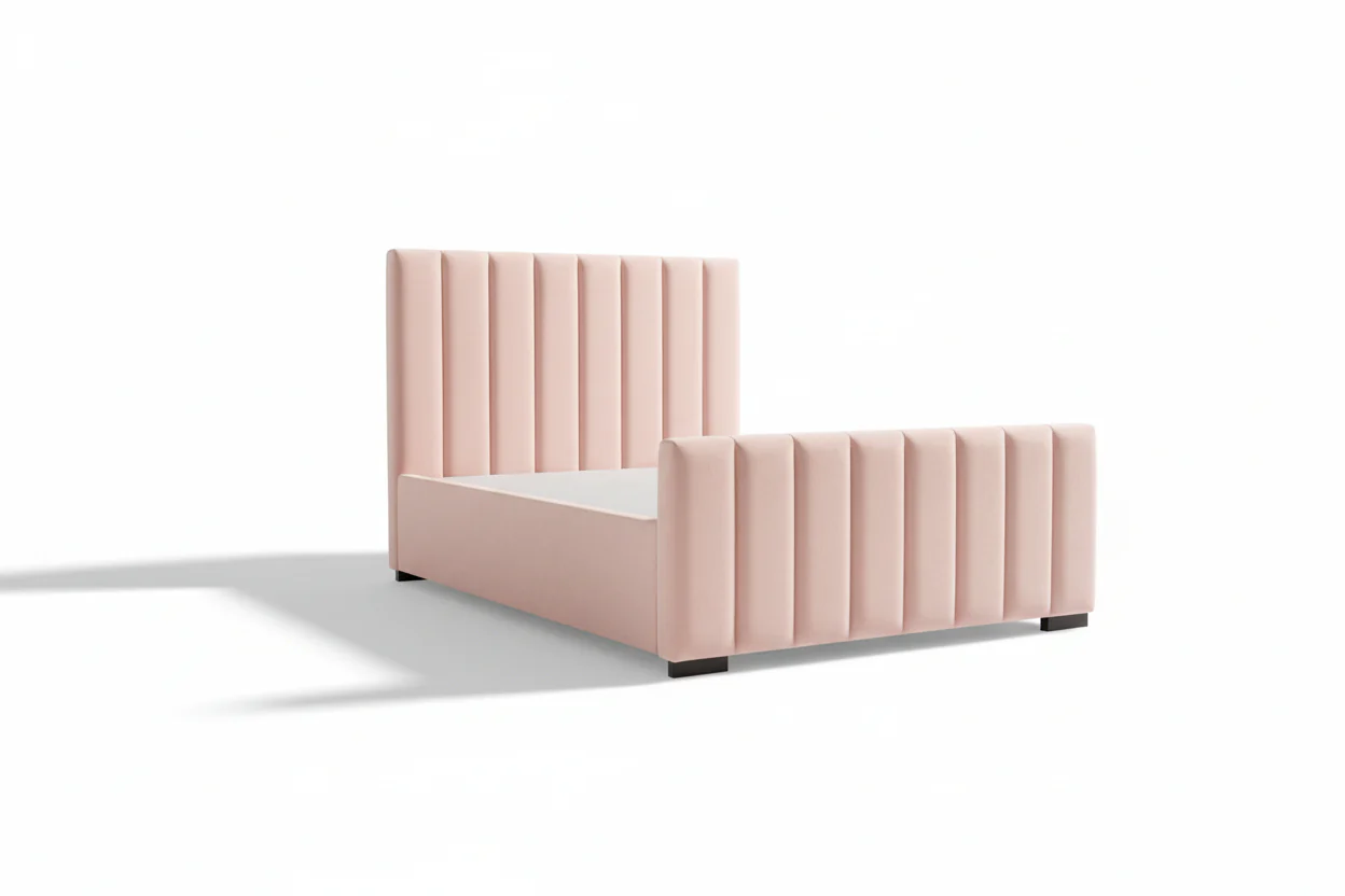 Blush Velvet Channel-Tufted Platform Bed - Image 15