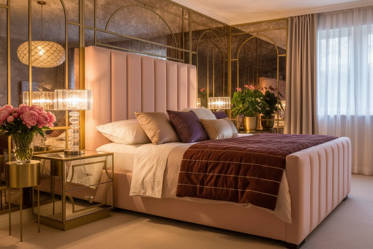 Blush Velvet Channel-Tufted Platform Bed - Image 3