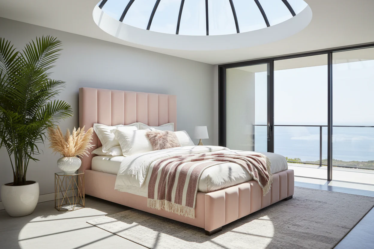 Blush Velvet Channel-Tufted Platform Bed - Image 5