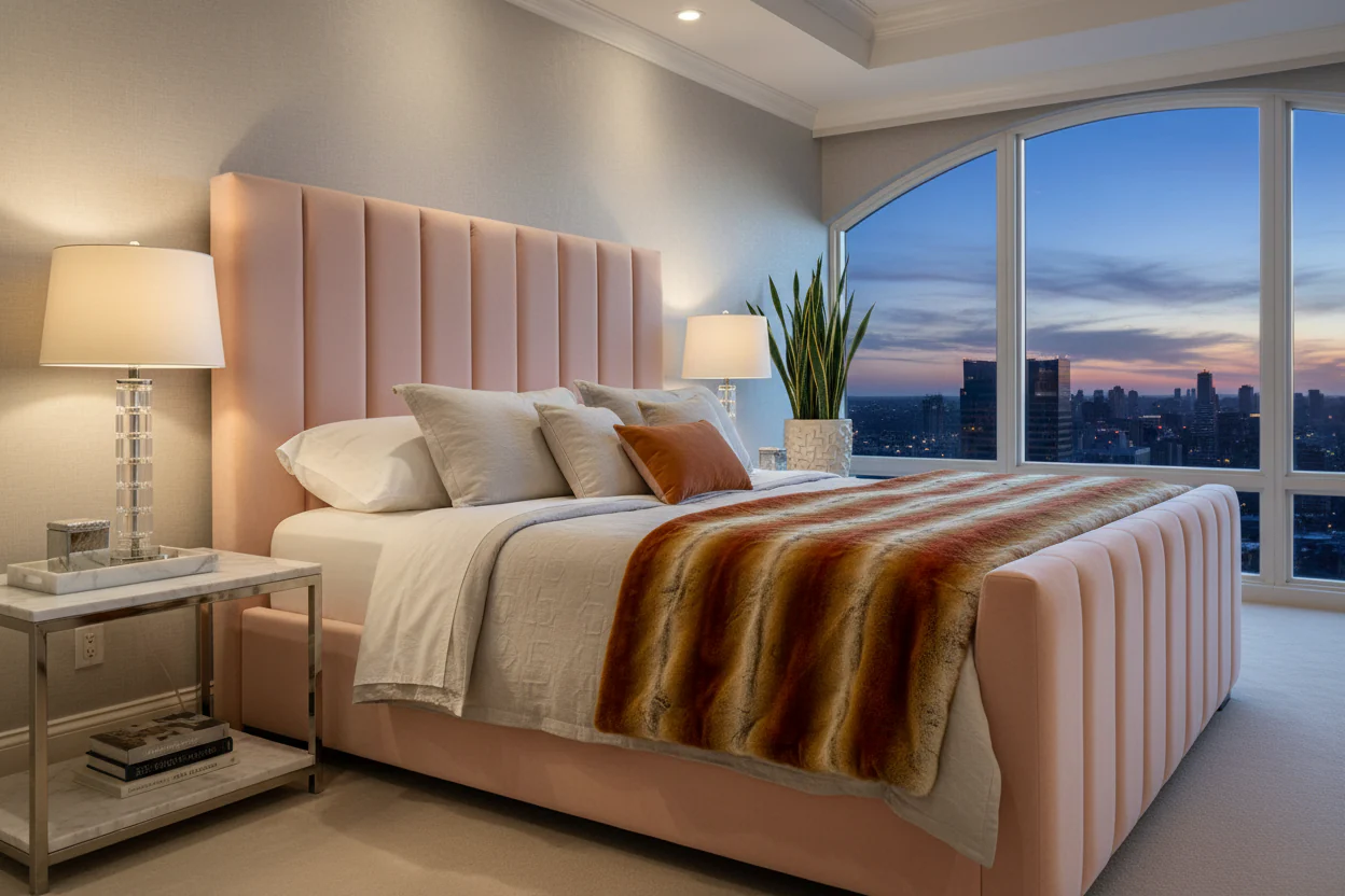 Blush Velvet Channel-Tufted Platform Bed - Image 7