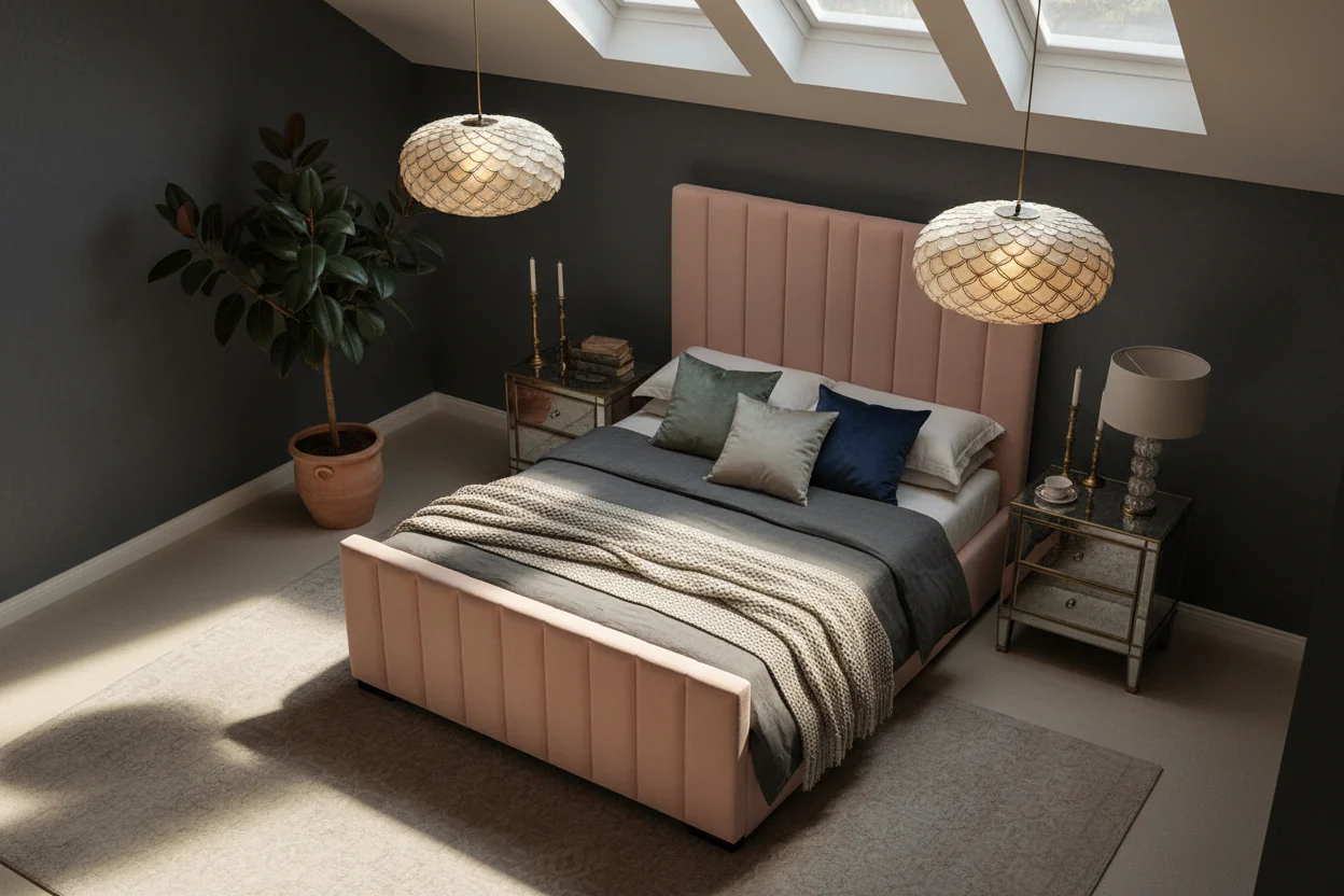 Blush Velvet Channel-Tufted Platform Bed - Image 8