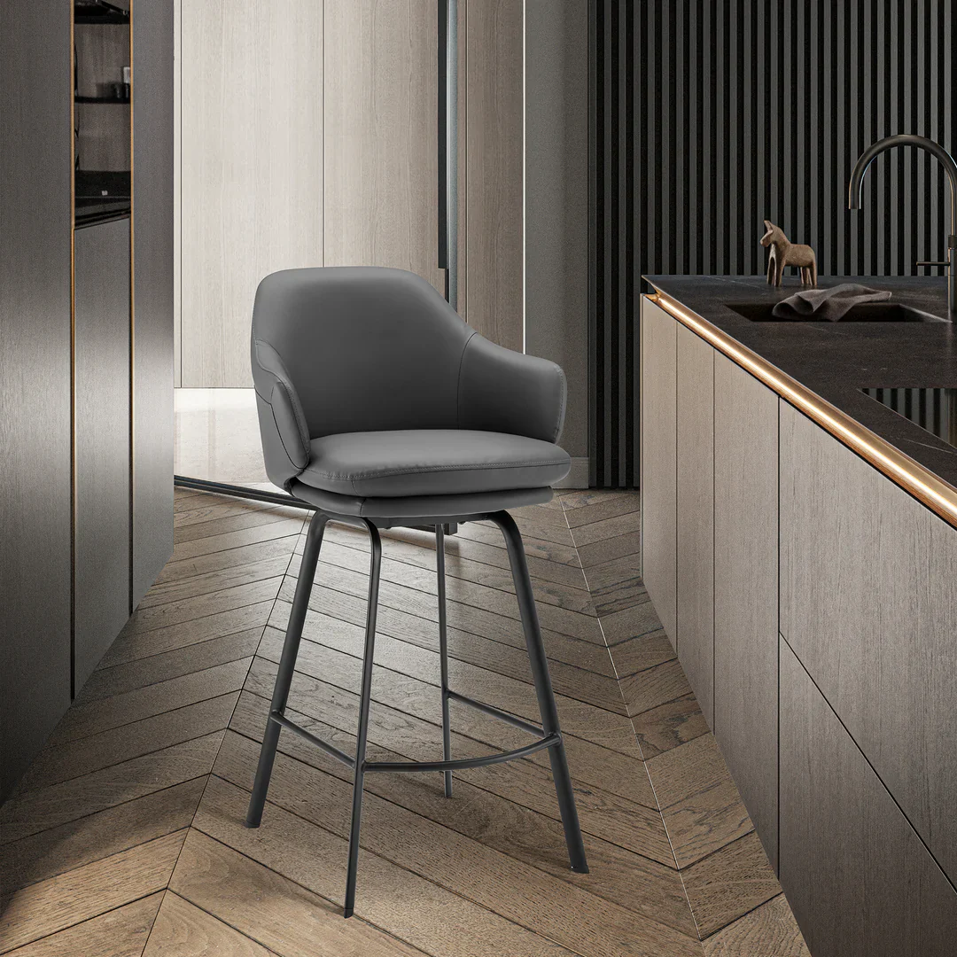 Brigden Contemporary Faux Leather Swivel Bar Stool - Image 4