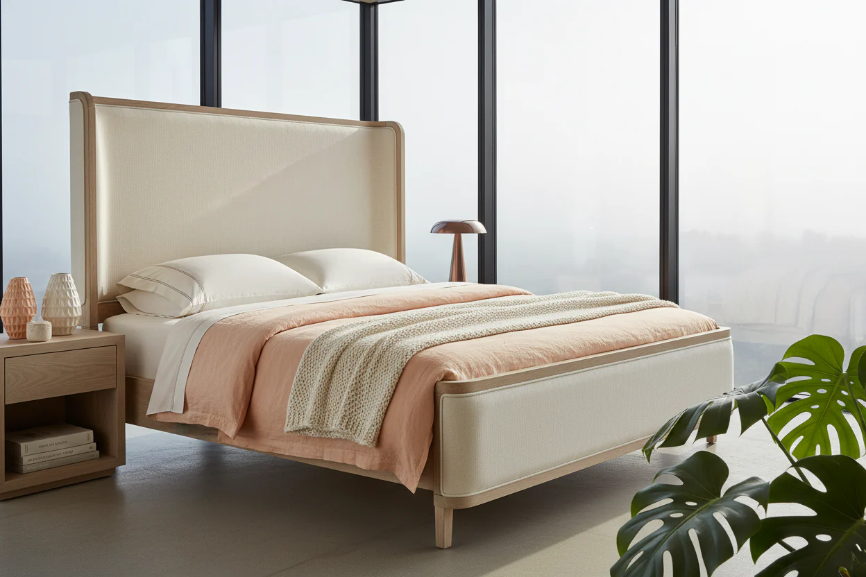 Candra Natural Oak Padded Headboard Bed - Image 5