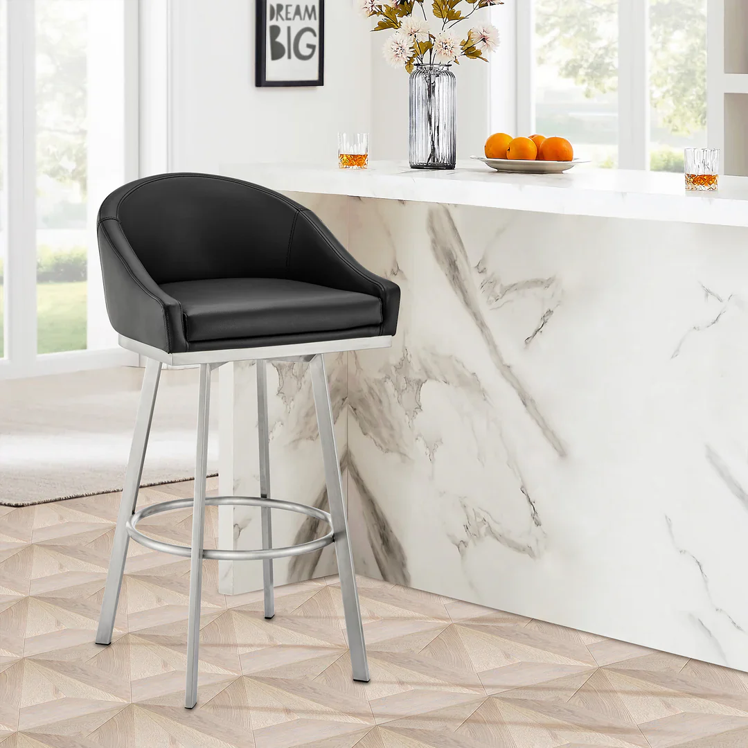 Contemporary Swivel Counter Stool with Upholstered Bucket Seat - Image 4