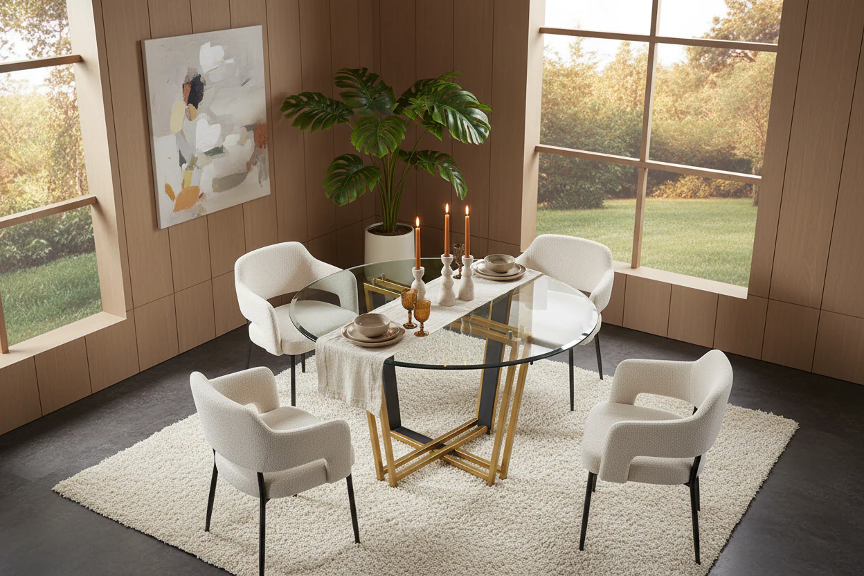Devi Glass and Gold Geometric Dining Table - Image 3
