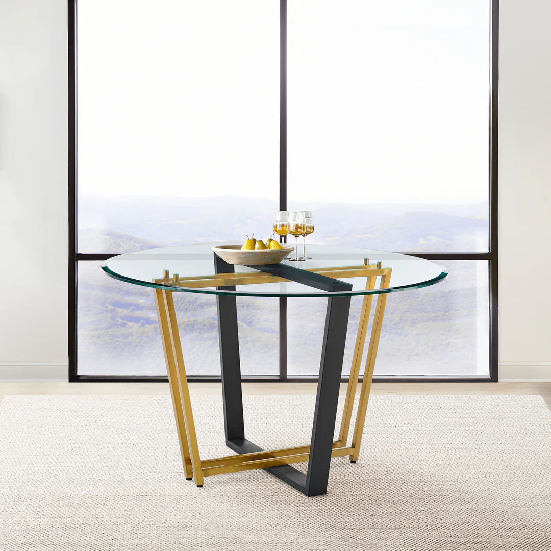 Devi Glass and Gold Geometric Dining Table - Image 5