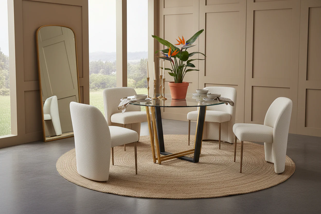 Devi Glass and Gold Geometric Dining Table - Image 7