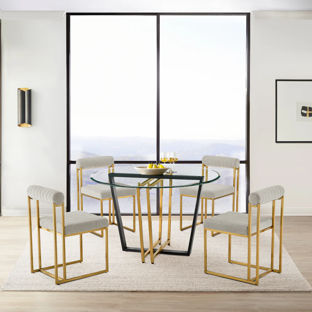 Devi Glass and Gold Geometric Dining Table - Image 8