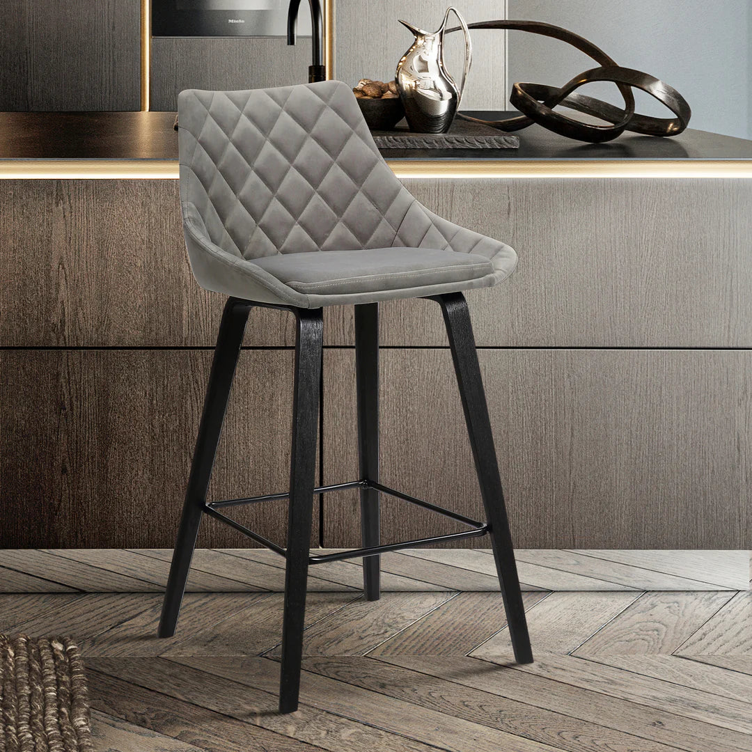 Diamond-Tufted Velvet Bar Stool - Counter Height - Image 4