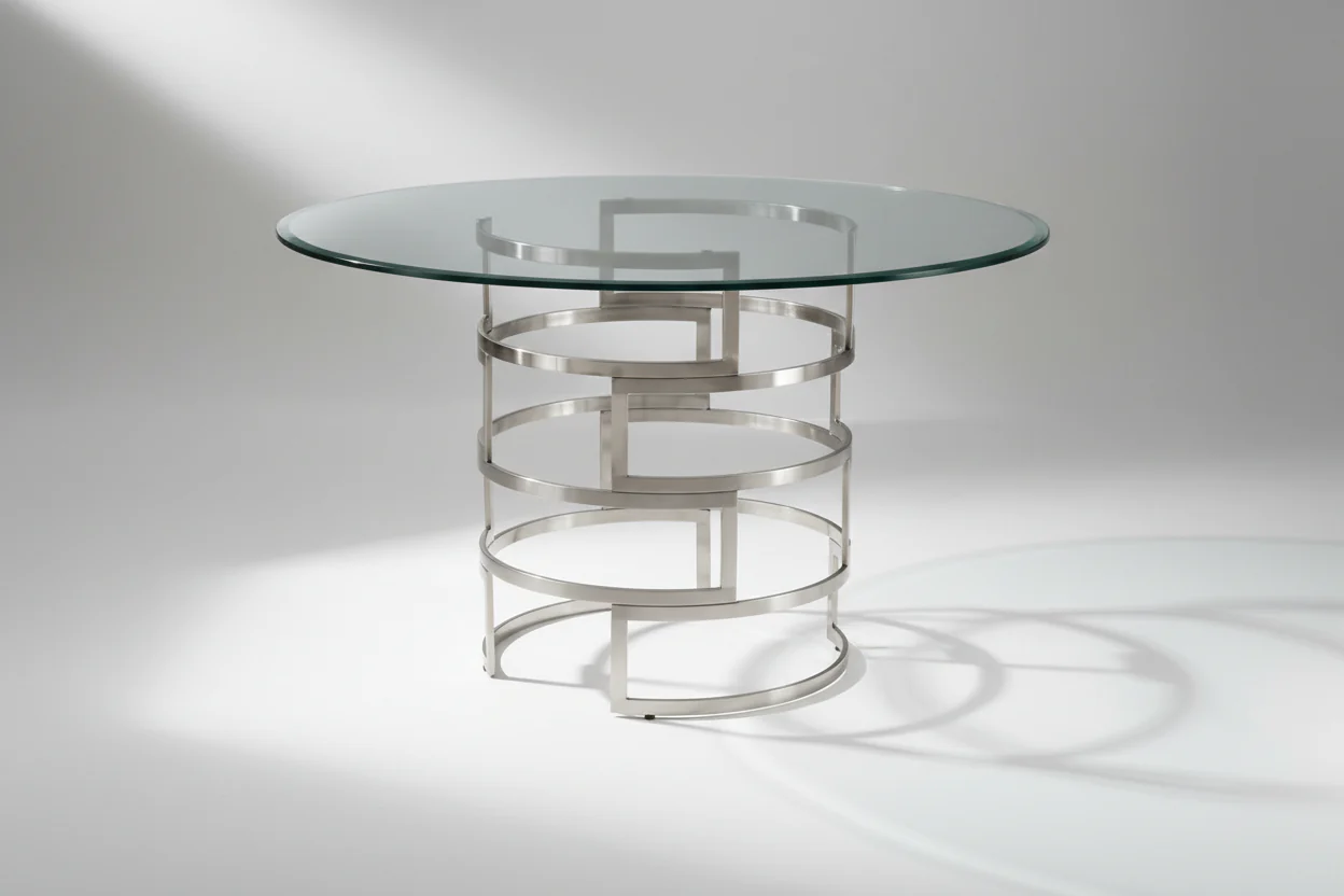 Diaz Glass and Chrome Circular Dining Table - Image 2