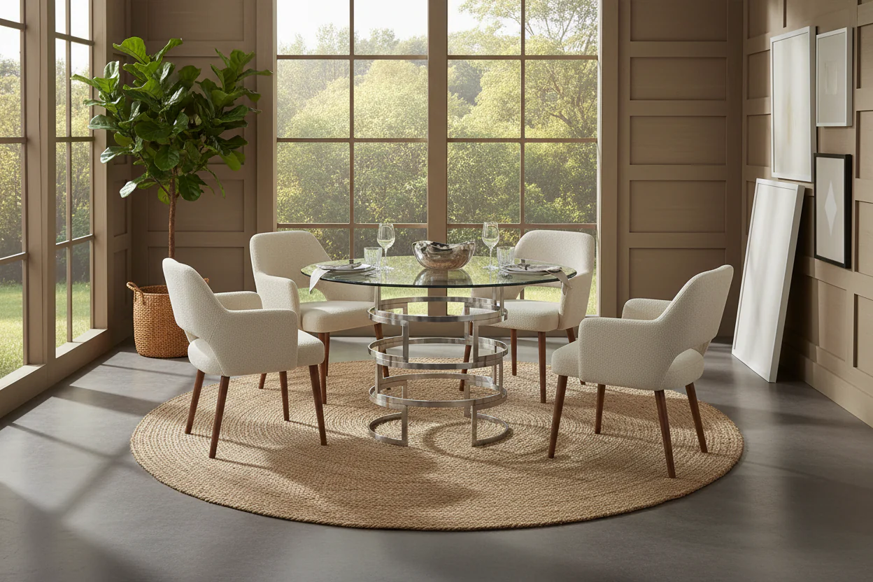 Diaz Glass and Chrome Circular Dining Table - Image 3