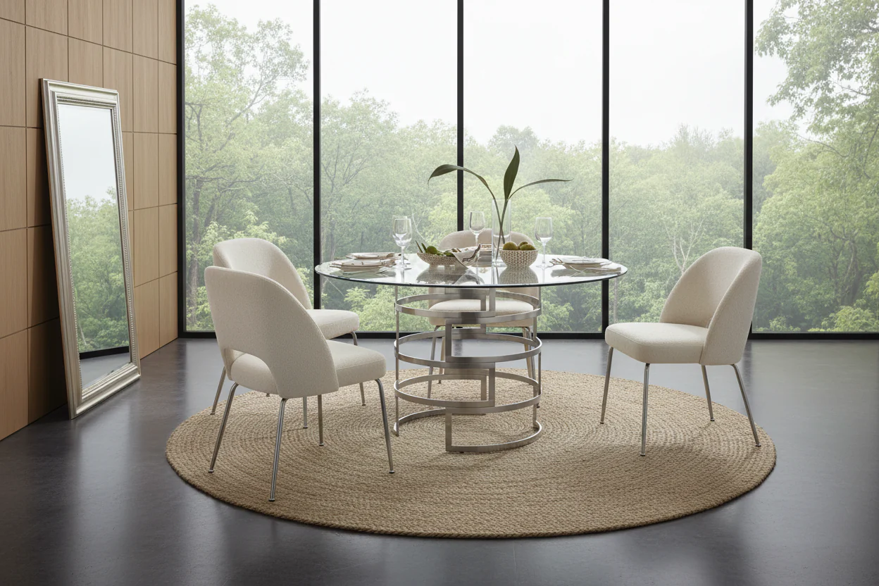 Diaz Glass and Chrome Circular Dining Table - Image 4