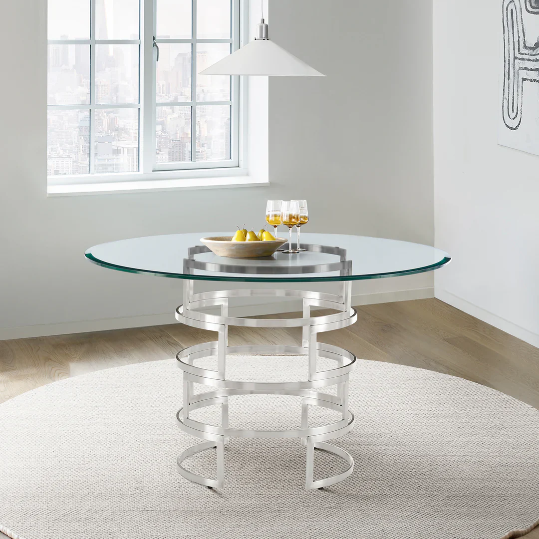 Diaz Glass and Chrome Circular Dining Table - Image 5