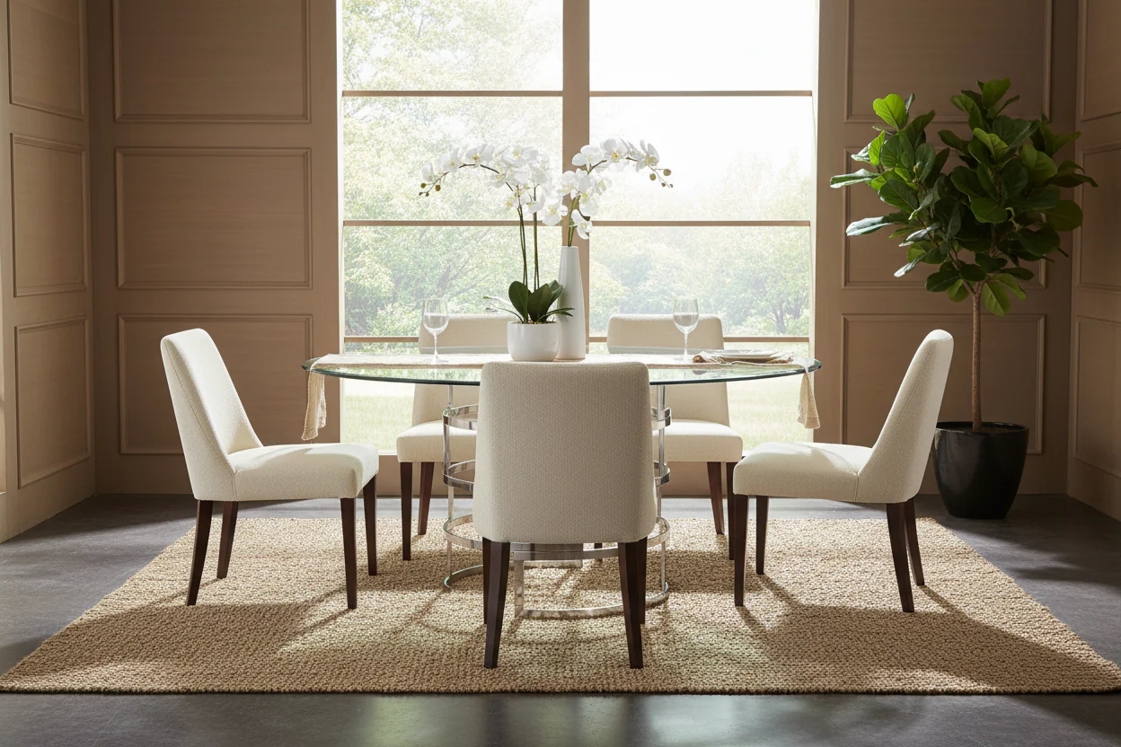 Diaz Glass and Chrome Circular Dining Table - Image 6