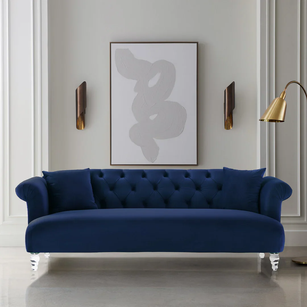 Elegance Navy Blue Velvet Sofa - Image 2