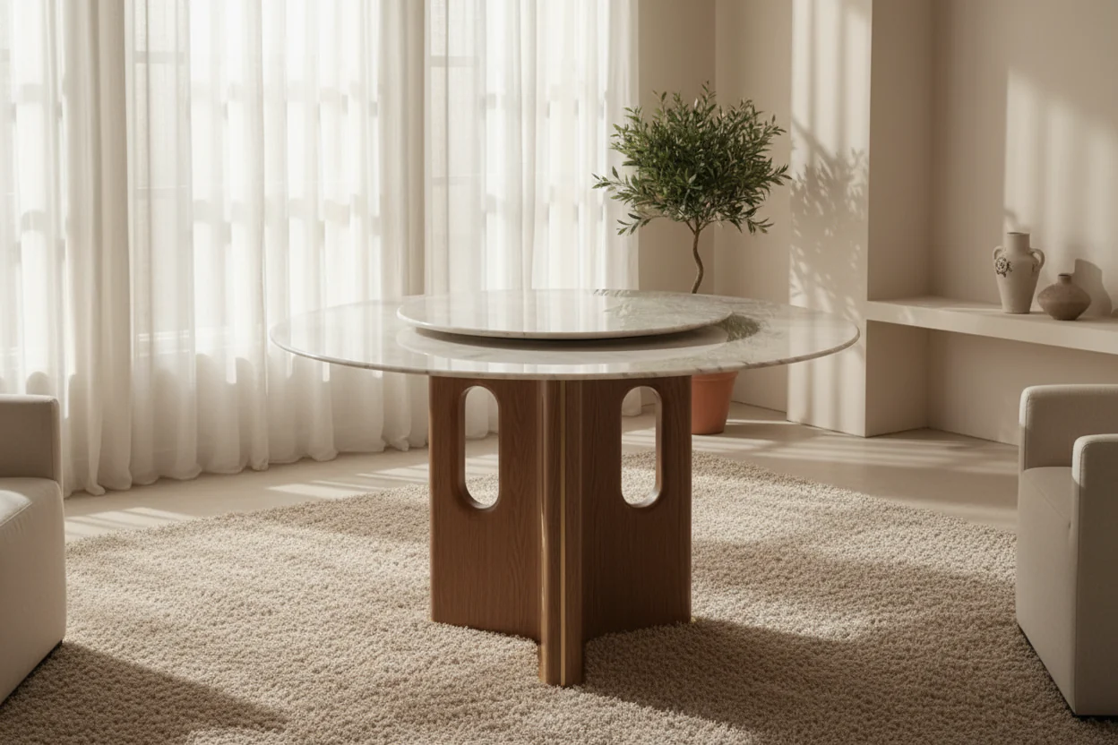Chestnut Marble Round Dining Table - Image 2
