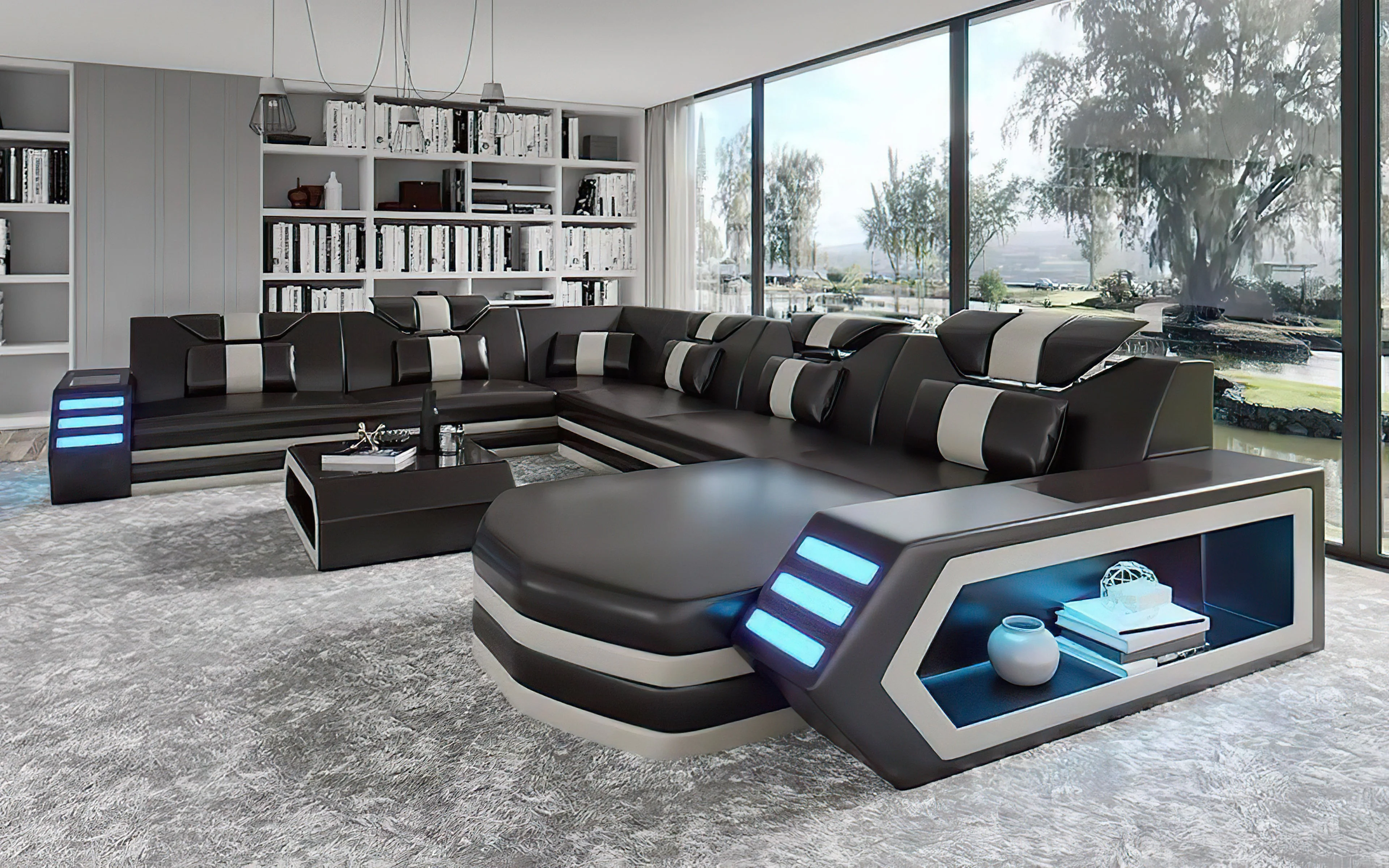 Eli Leather Sectional Sofa with LED Lights | Futuristic Furniture - Image 13