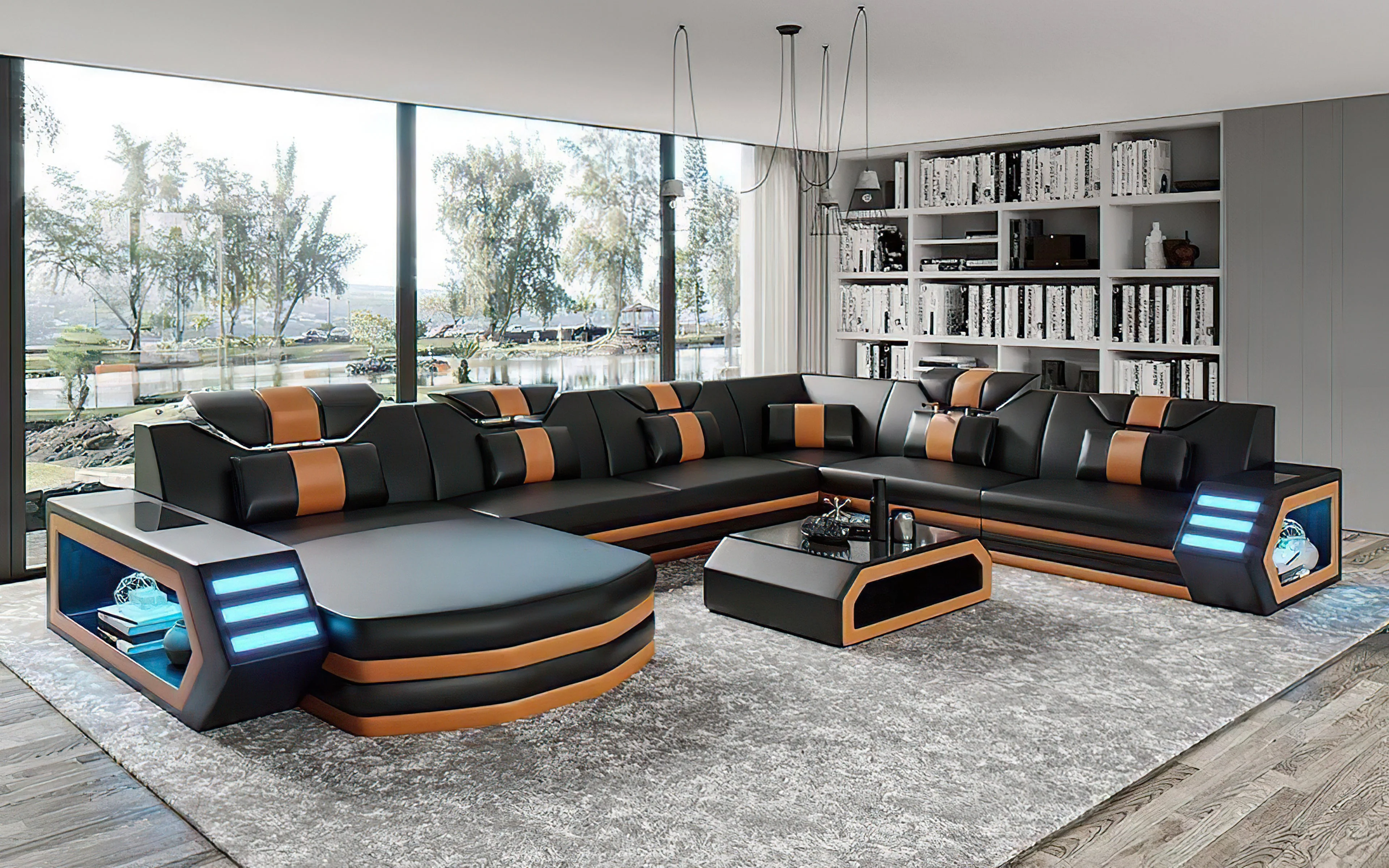 Eli Leather Sectional Sofa with LED Lights | Futuristic Furniture - Image 16