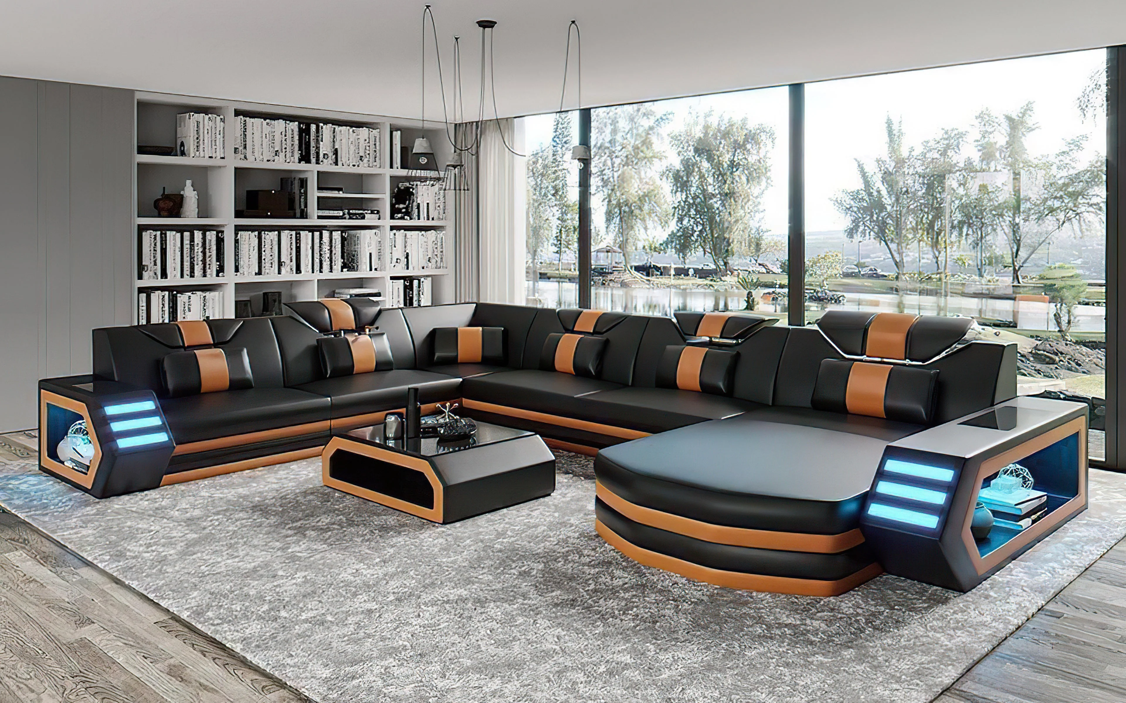 Eli Leather Sectional Sofa with LED Lights | Futuristic Furniture - Image 17