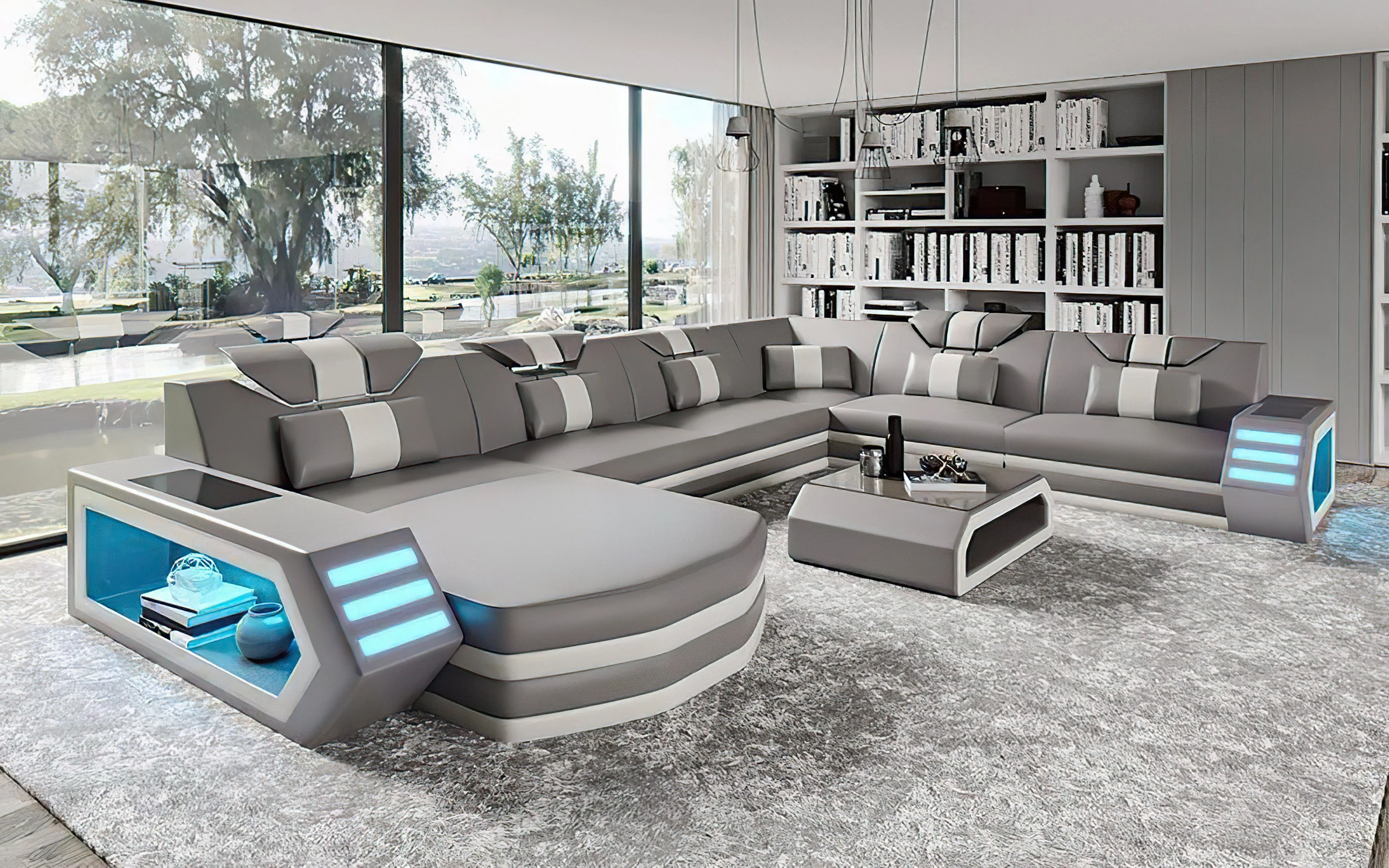 Eli Leather Sectional Sofa with LED Lights | Futuristic Furniture - Image 18