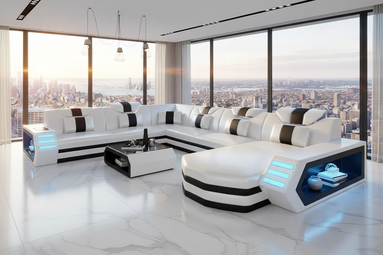 Eli Leather Sectional Sofa with LED Lights | Futuristic Furniture - Image 3