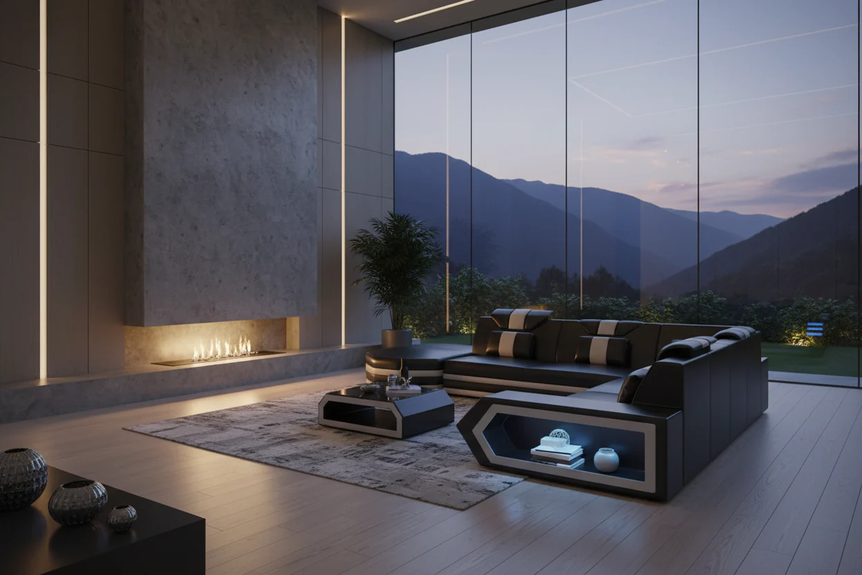 Eli Leather Sectional Sofa with LED Lights | Futuristic Furniture - Image 4