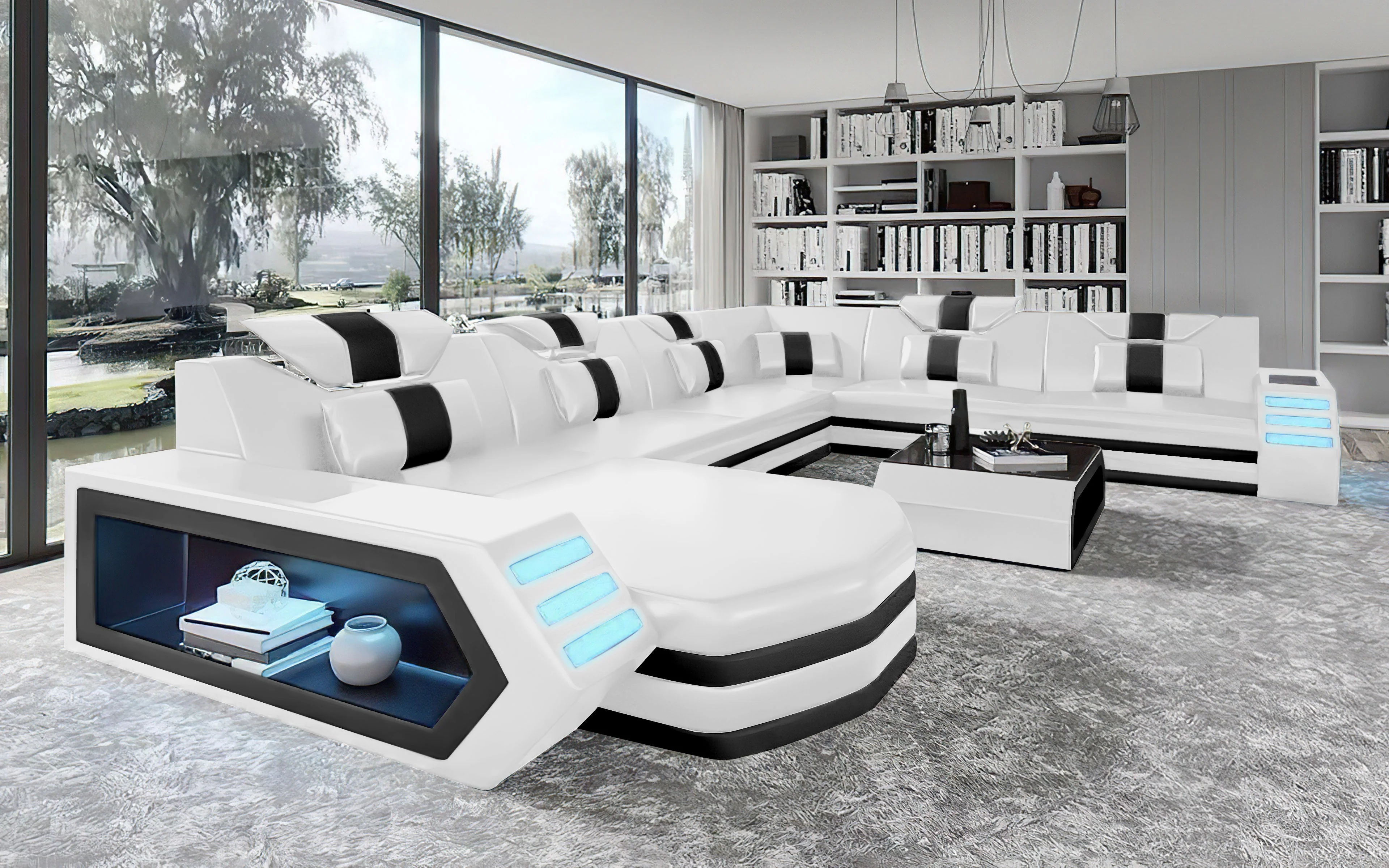 Eli Leather Sectional Sofa with LED Lights | Futuristic Furniture - Image 6