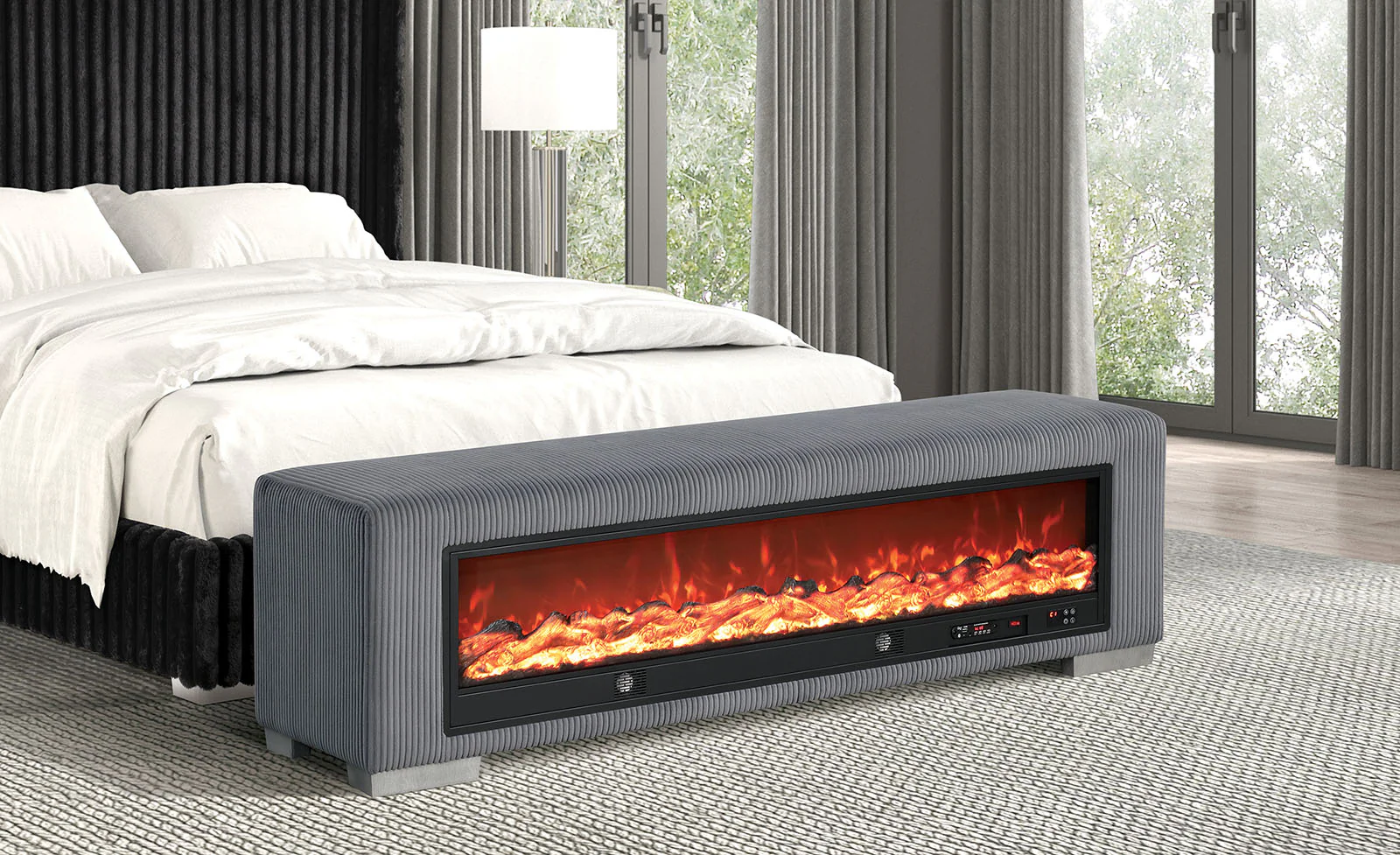 Elnath Bench w/ Visual Wood Log Fireplace - Image 4