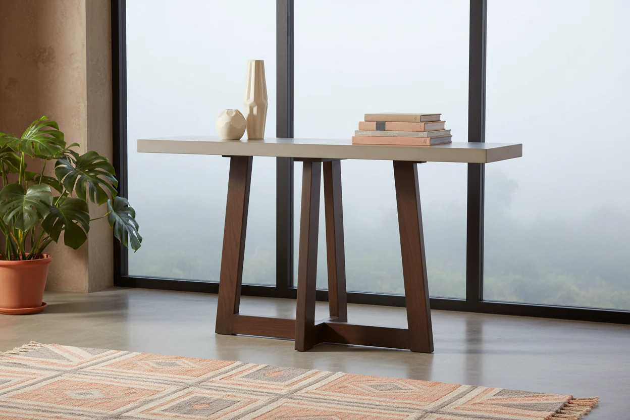 Elodie Concrete and Wood Console Table - Image 5