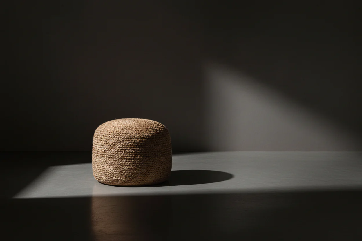 Handwoven Jute Pouf Ottoman - Image 2
