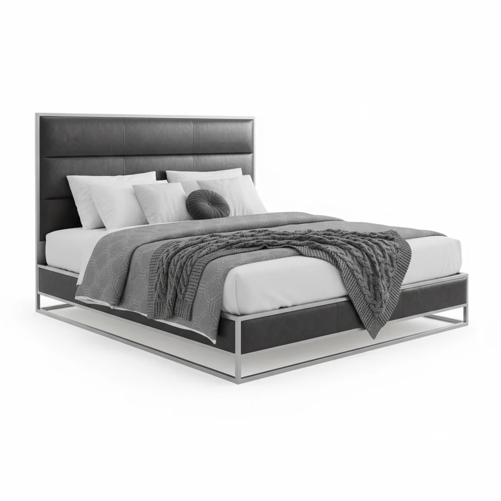 Industrial Faux Leather Platform Bed