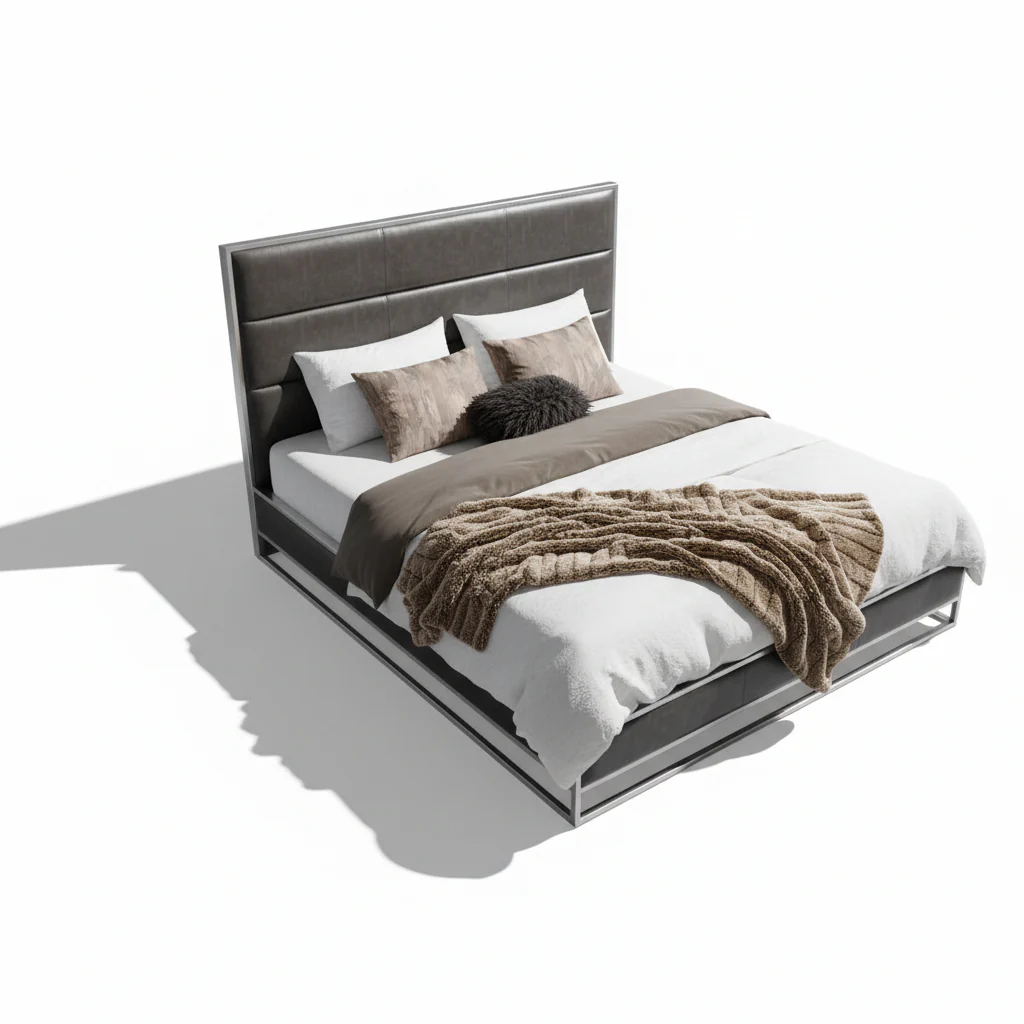 Industrial Faux Leather Platform Bed - Image 11