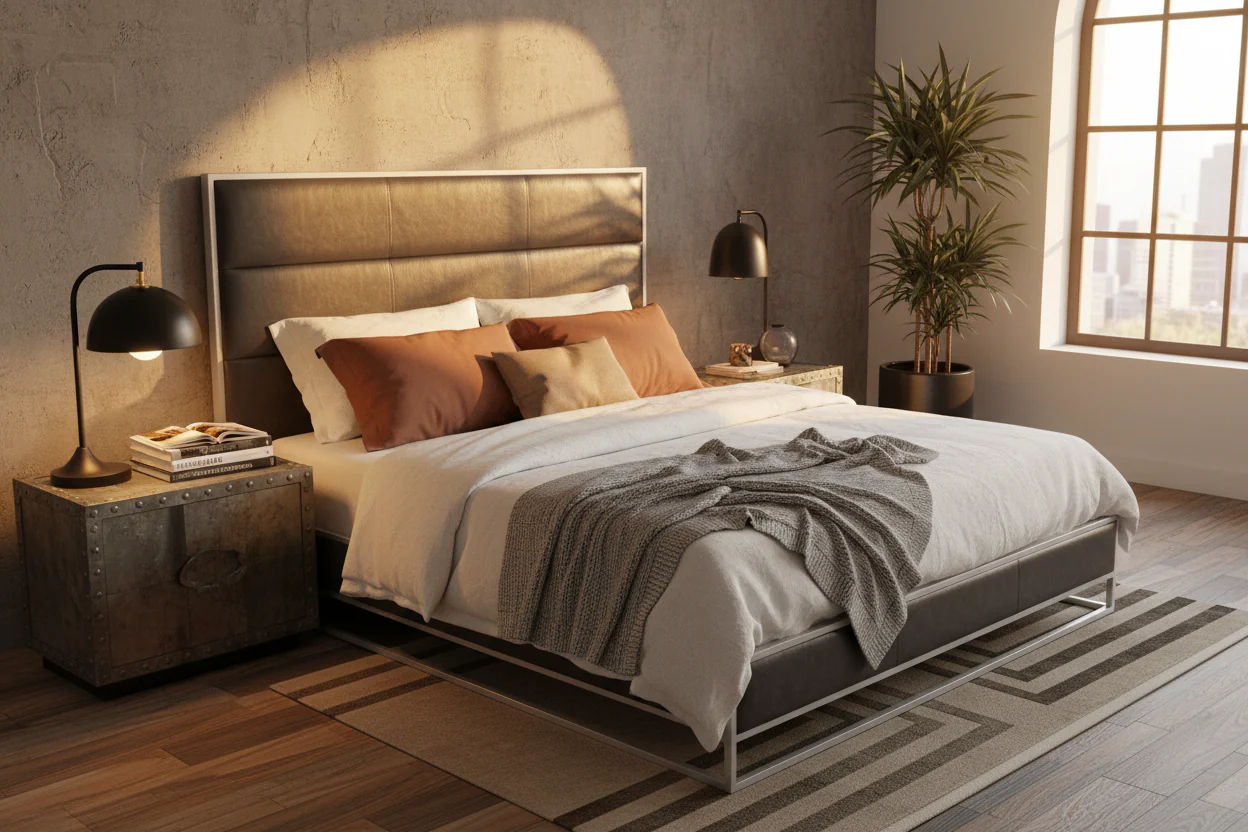 Industrial Faux Leather Platform Bed - Image 2