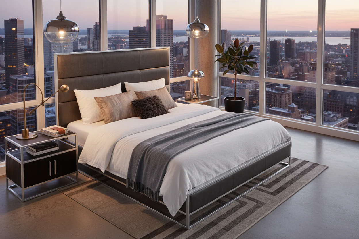 Industrial Faux Leather Platform Bed - Image 3