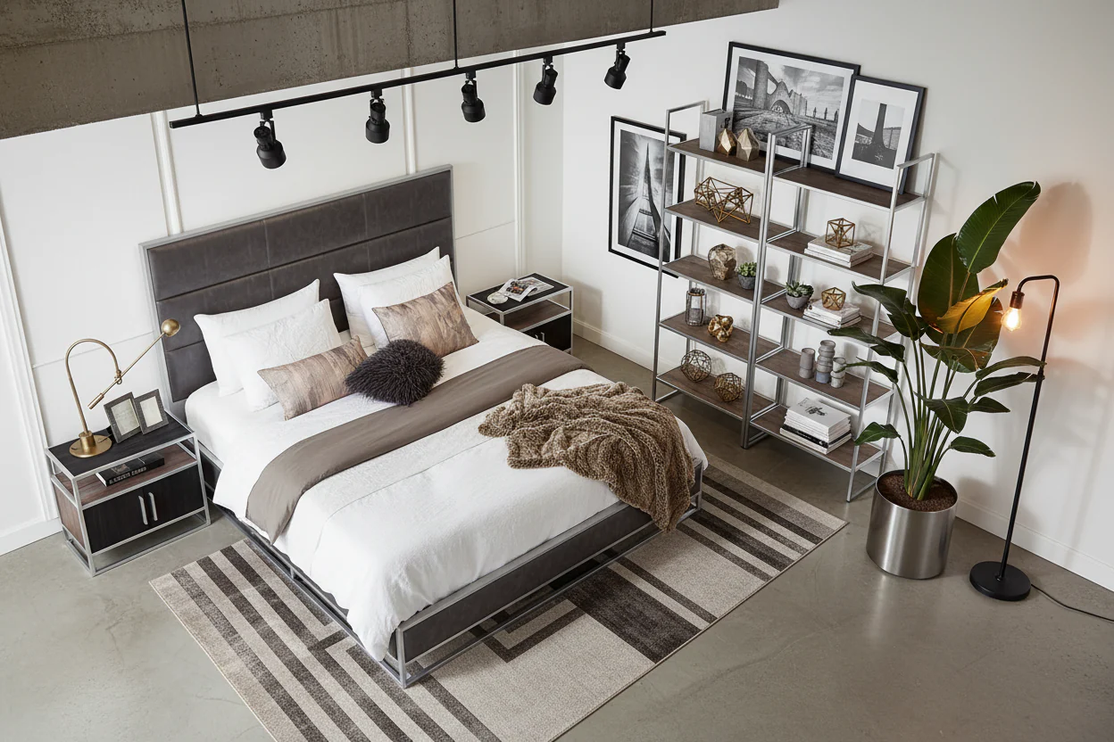 Industrial Faux Leather Platform Bed - Image 4