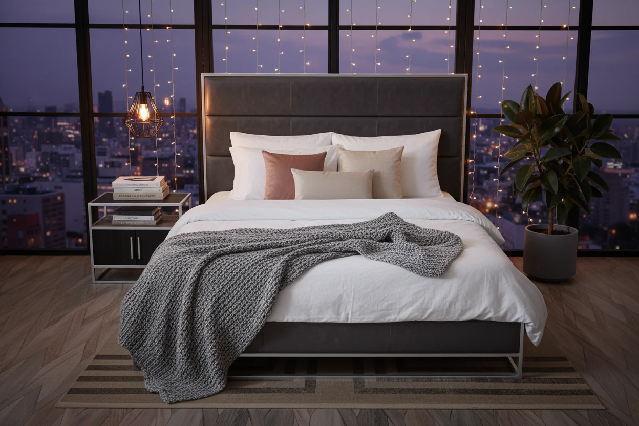 Industrial Faux Leather Platform Bed - Image 5