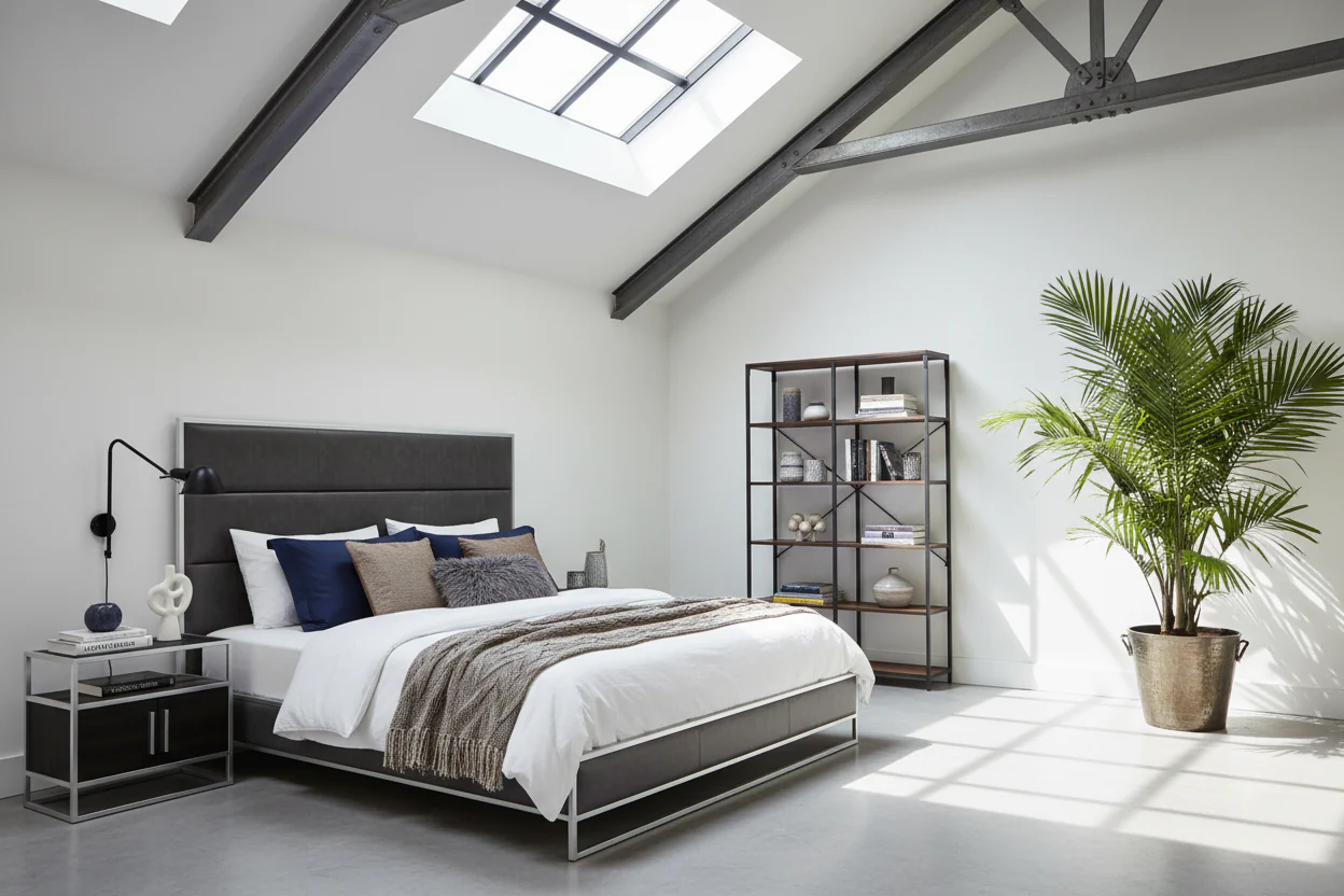 Industrial Faux Leather Platform Bed - Image 6