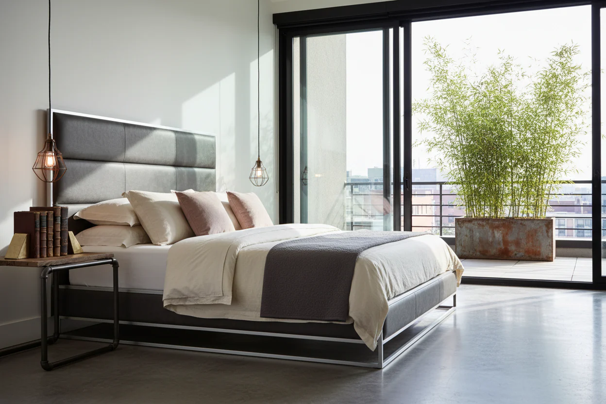 Industrial Faux Leather Platform Bed - Image 7
