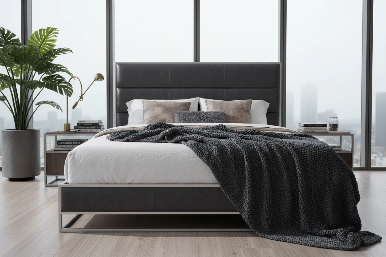 Industrial Faux Leather Platform Bed - Image 8