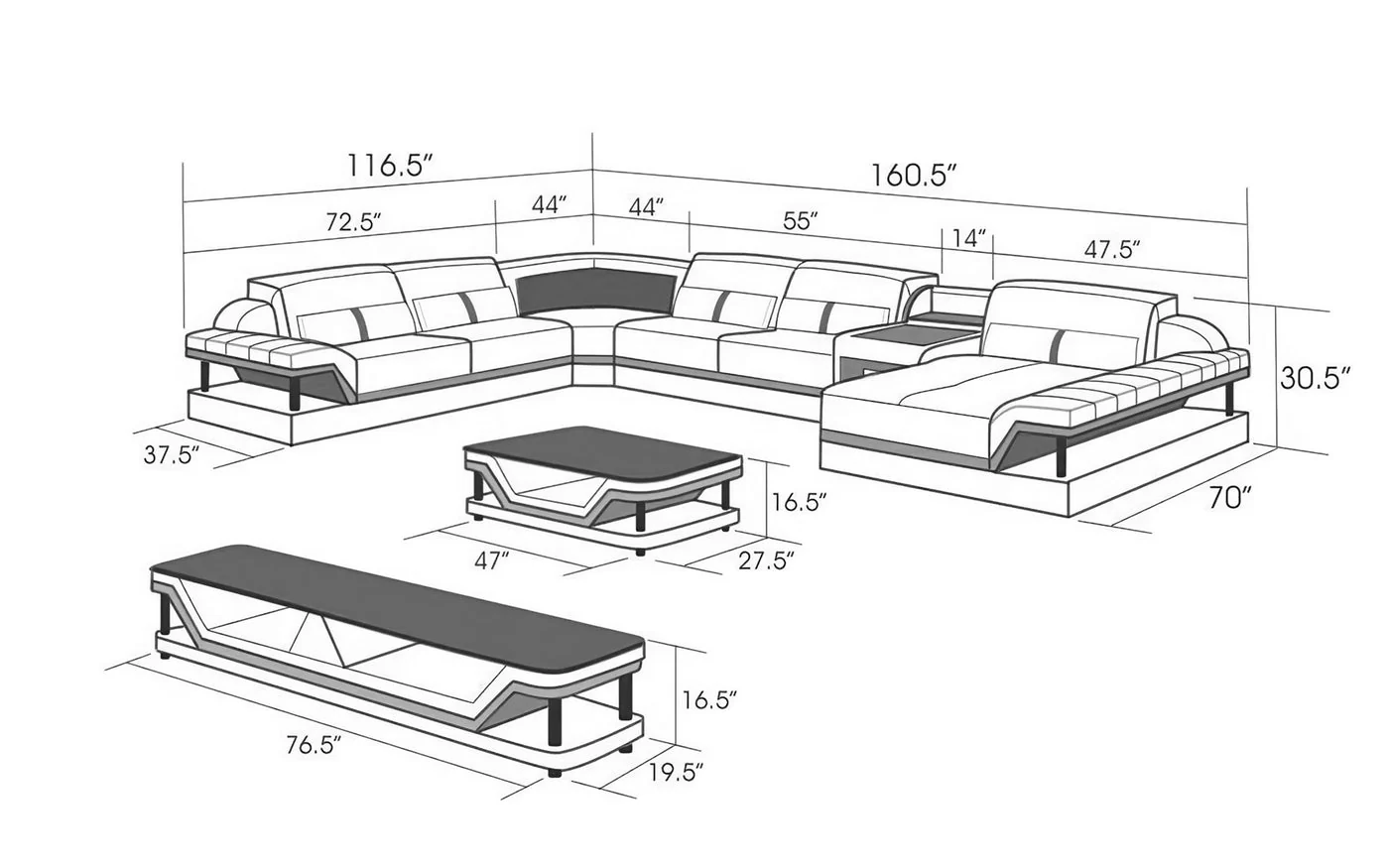 Infinity Modern LED Sectional with Storage - Image 19