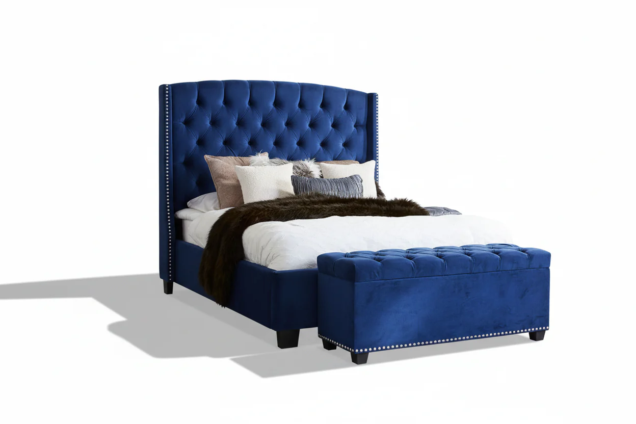 Majestic Velvet Tufted Wingback Bed