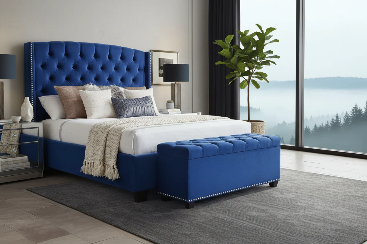 Majestic Velvet Tufted Wingback Bed - Image 11