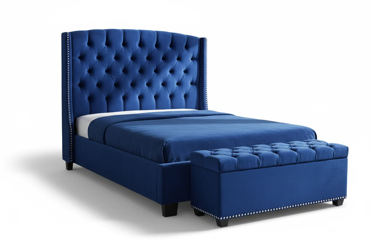 Majestic Velvet Tufted Wingback Bed - Image 12